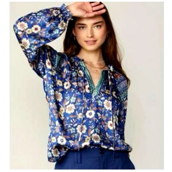 Anthropologie Current Air Floral Satin Top sz S - Picture 2 of 6